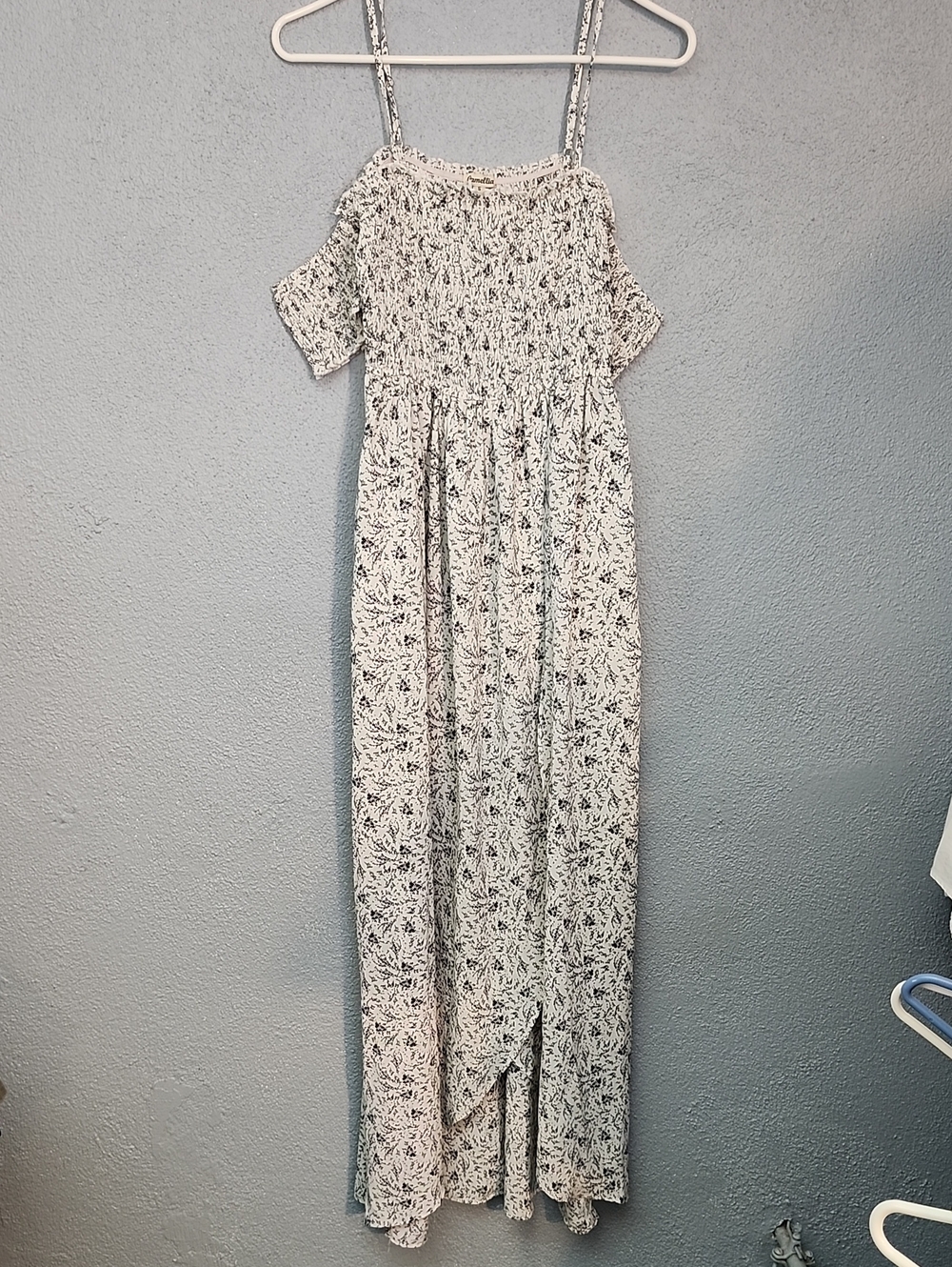 Girls White Floral Smocked Cold-Shoulder Maxi Dress with Straps